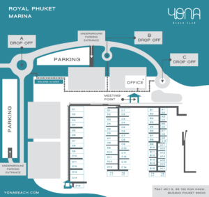 Map parking at Royal Phuket Marina for YONA. 